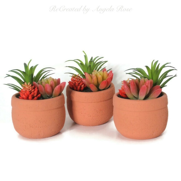 Faux Plant Clay Pots - Set of 3